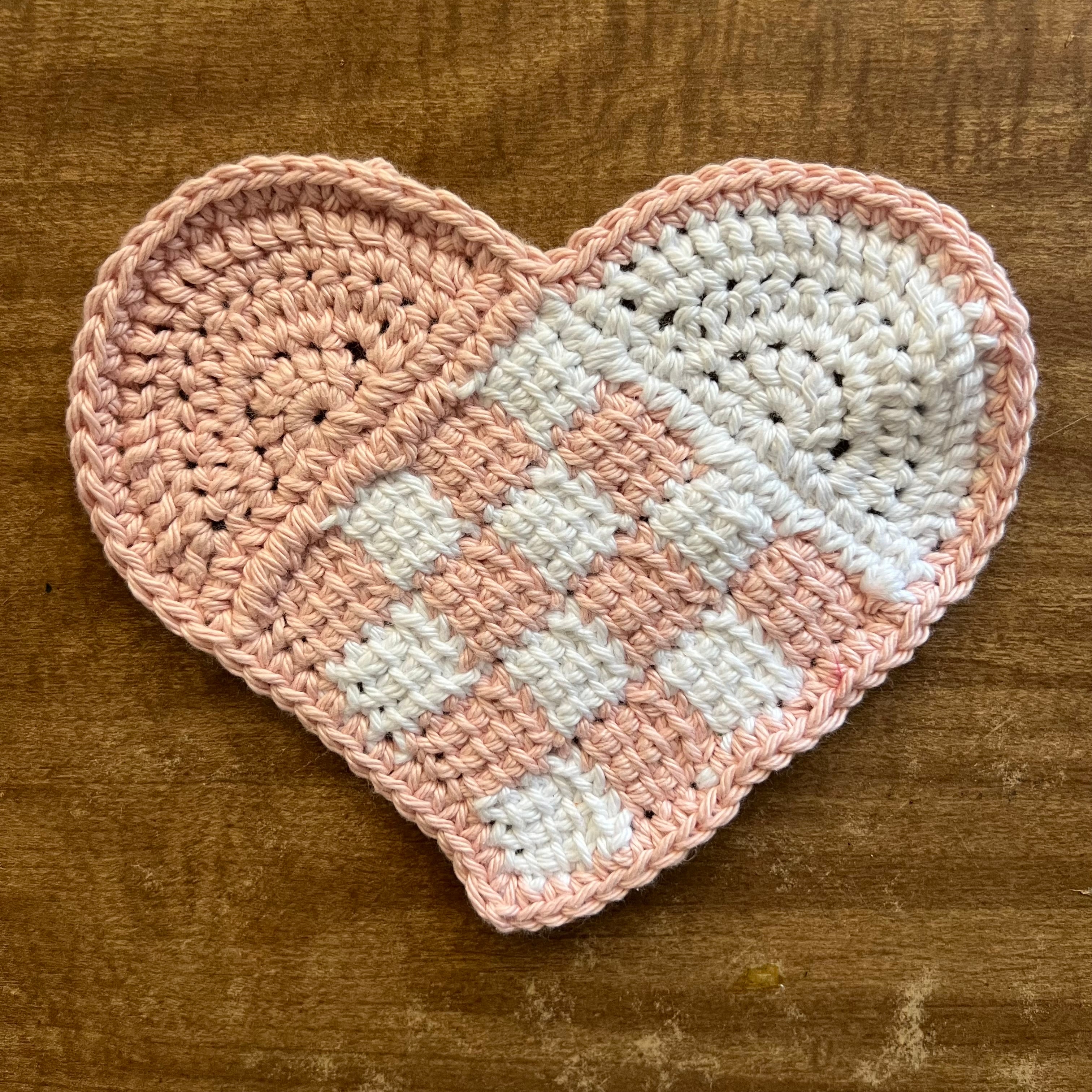 Baby pink and white heart washcloth