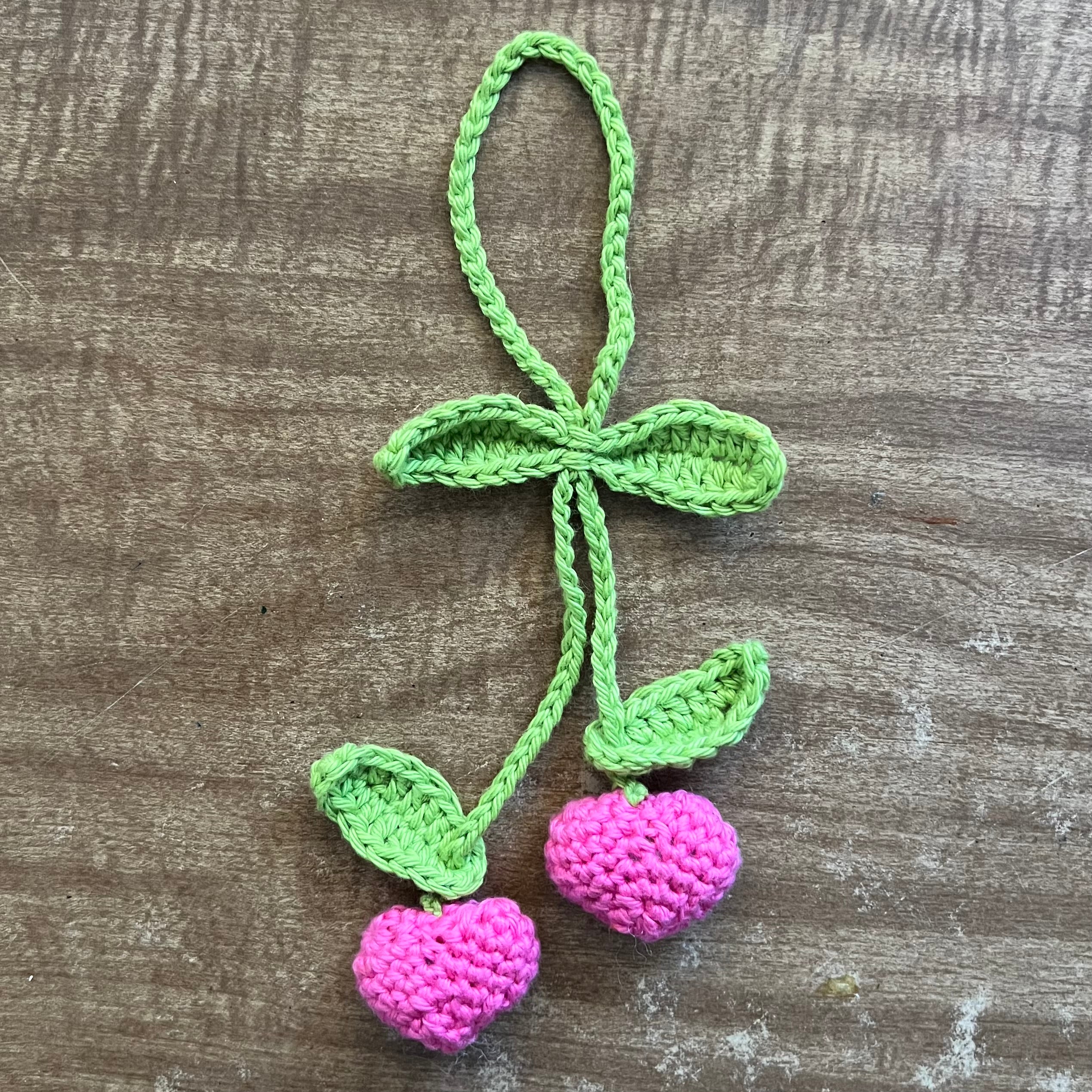 Hot pink cherry heart charm
