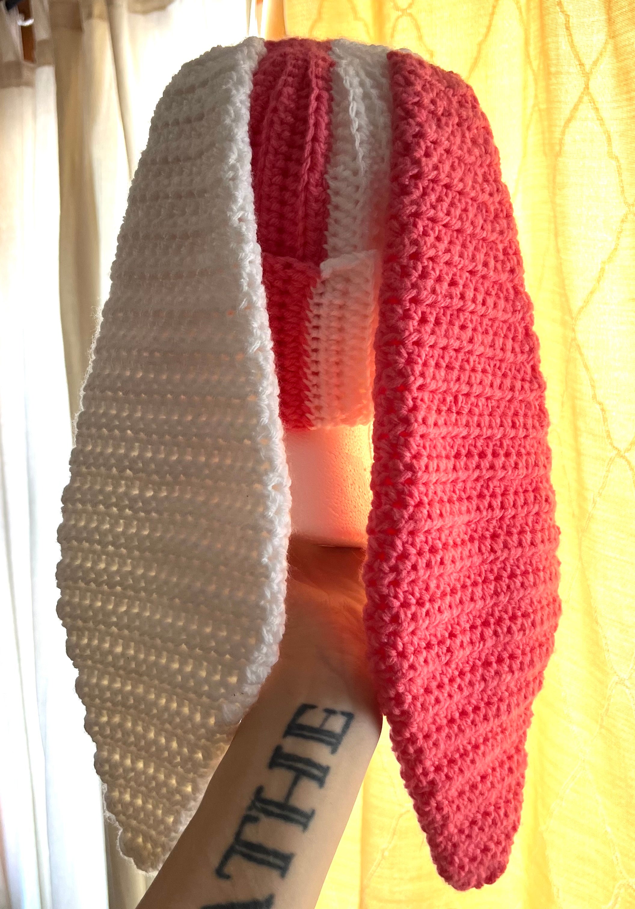 Watermelon pink and white bunny ear beanie
