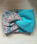 Blossomopolis and Light Teal twisted double knit ear warmer