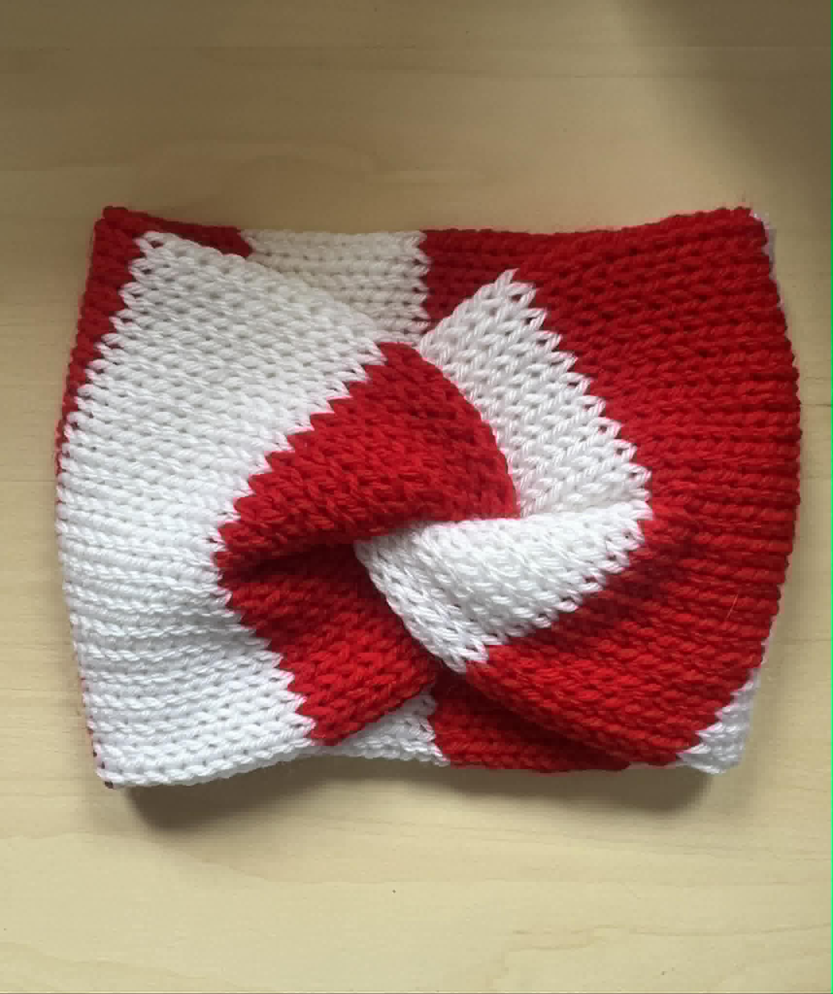 Candy Cane Stripes twisted double knit ear warmer