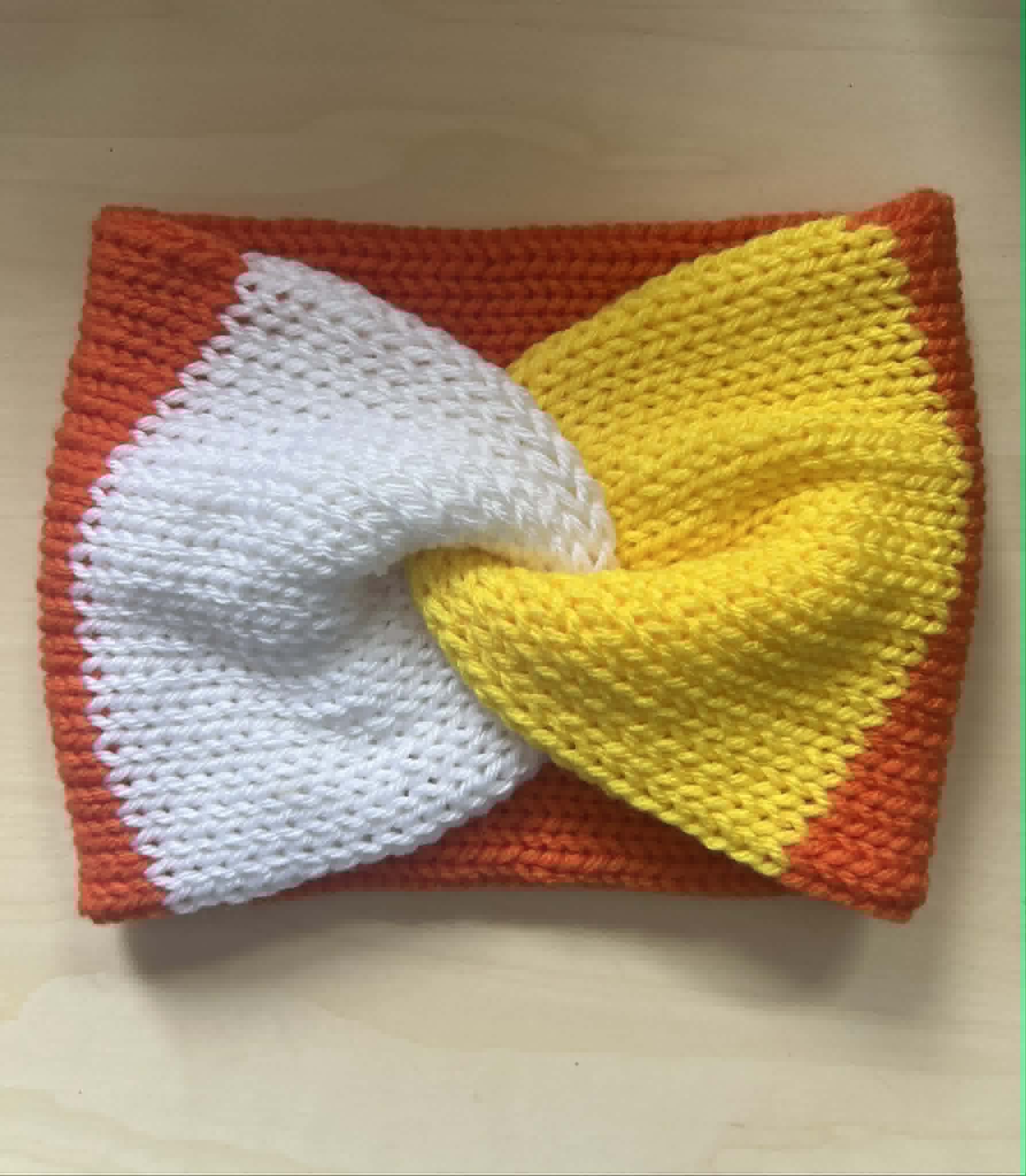 Candy Corn twisted double knit ear warmer