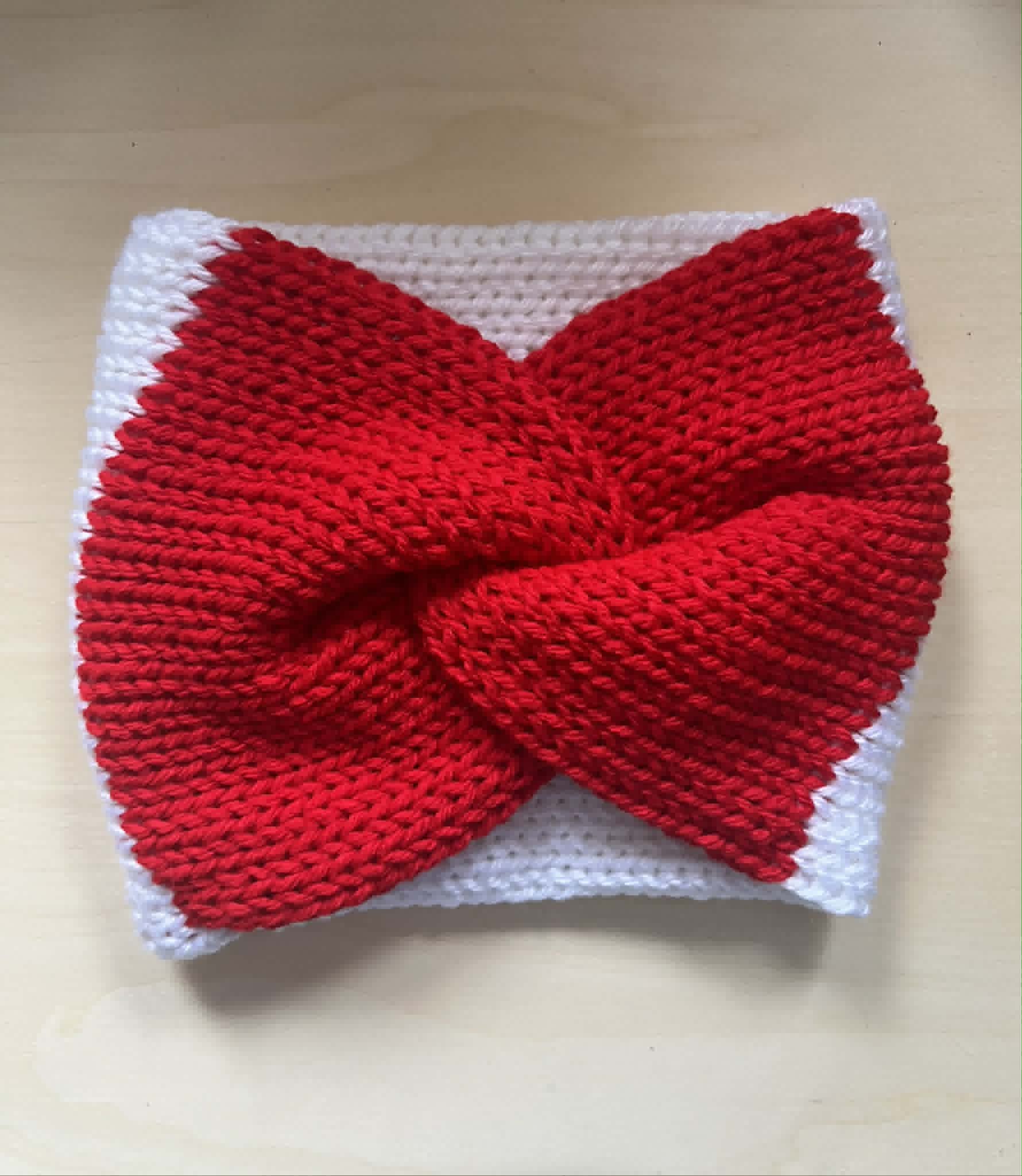 Red and White Twisted double knit ear warmer