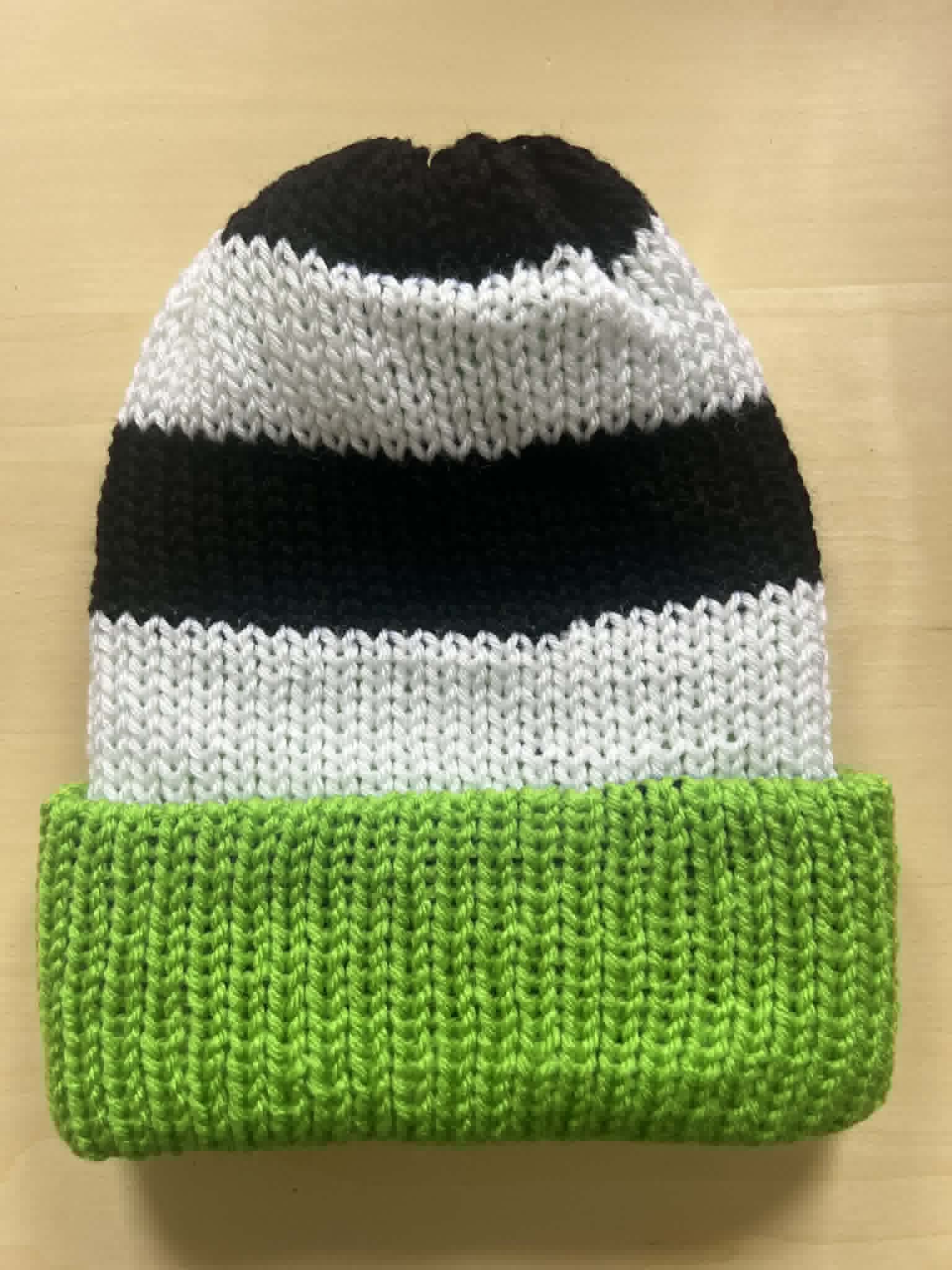Beetlejuice themed double knit beanie