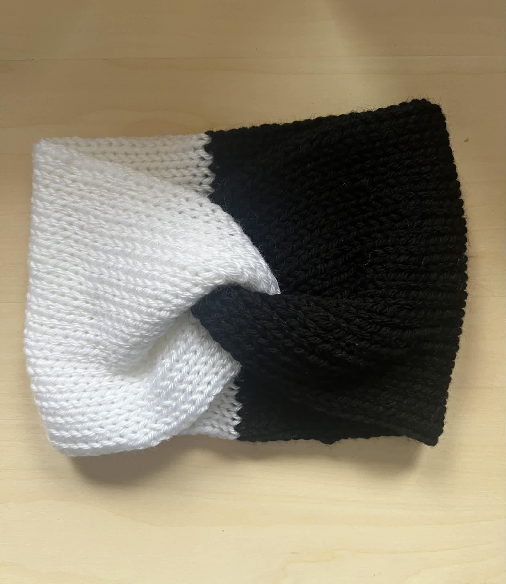Black and White twisted double knit ear warmer