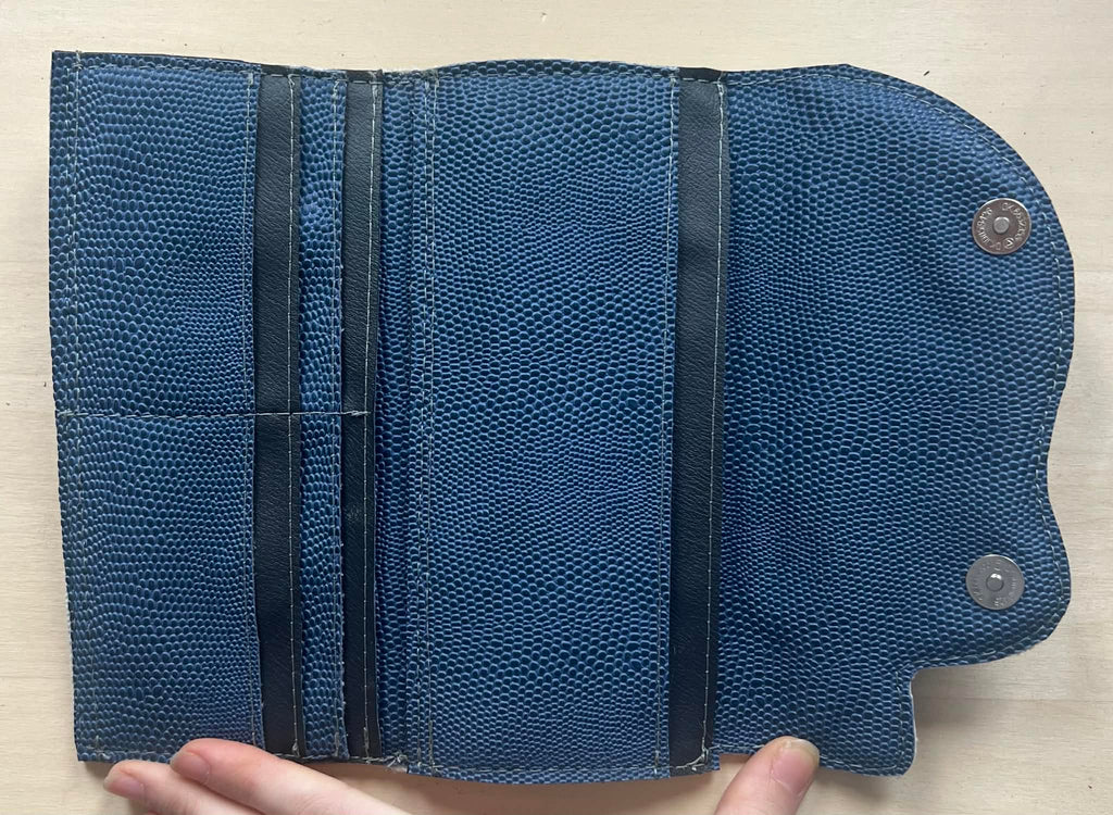 Navy Blue snake textured Skull wallet with eyes and nose