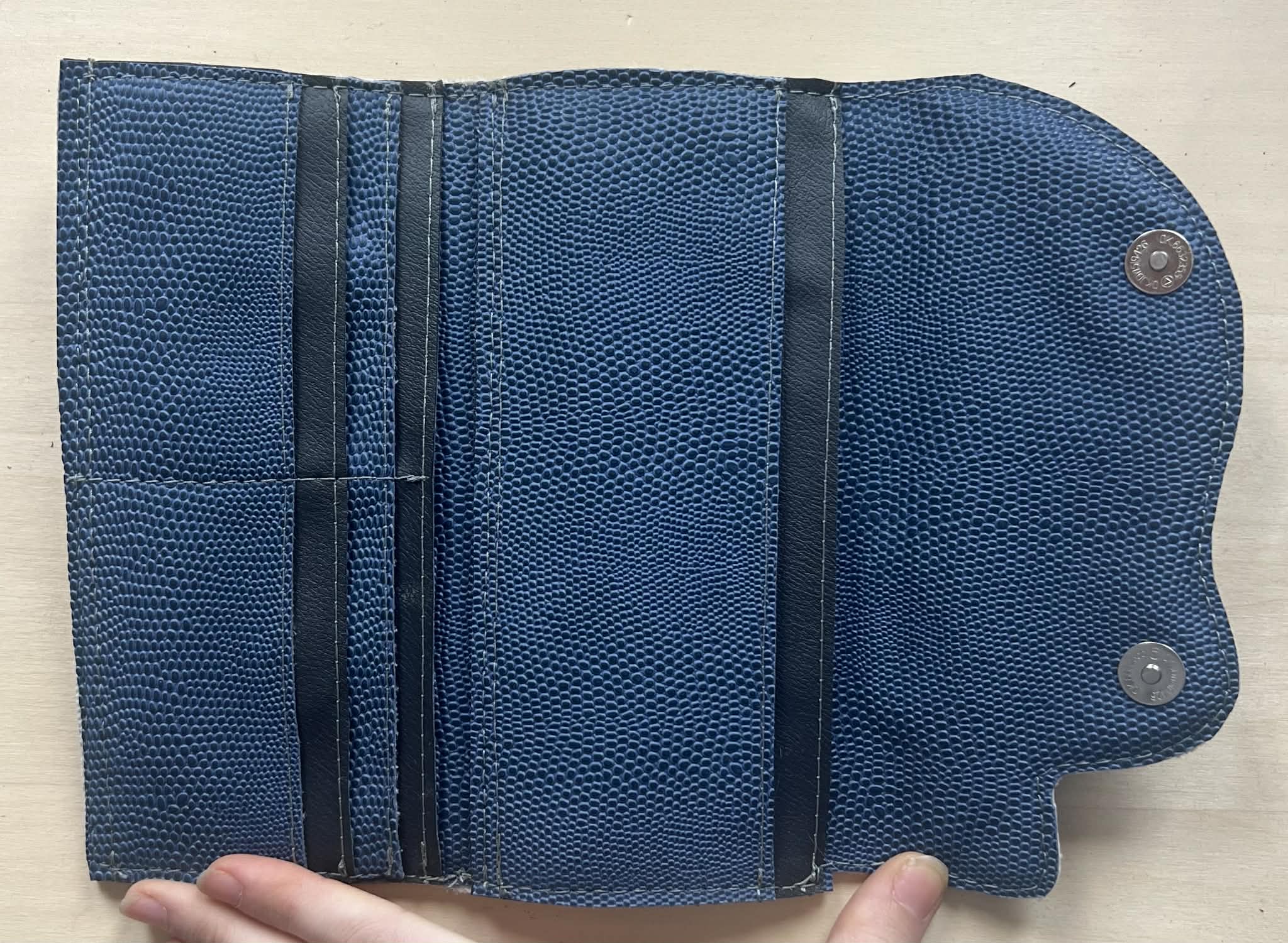 Navy Blue snake textured Skull wallet with eyes and nose