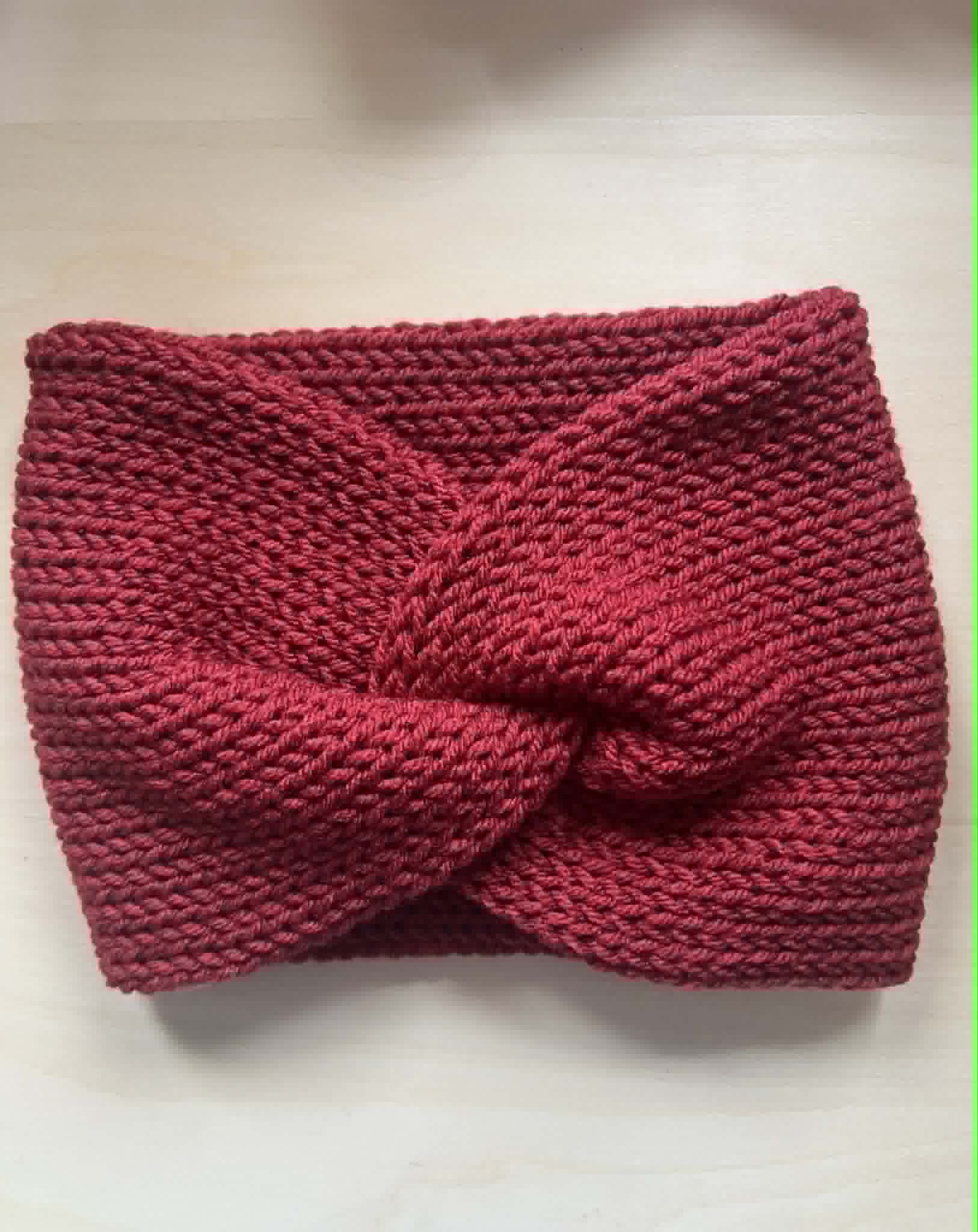 Burgundy twisted double knit ear warmer