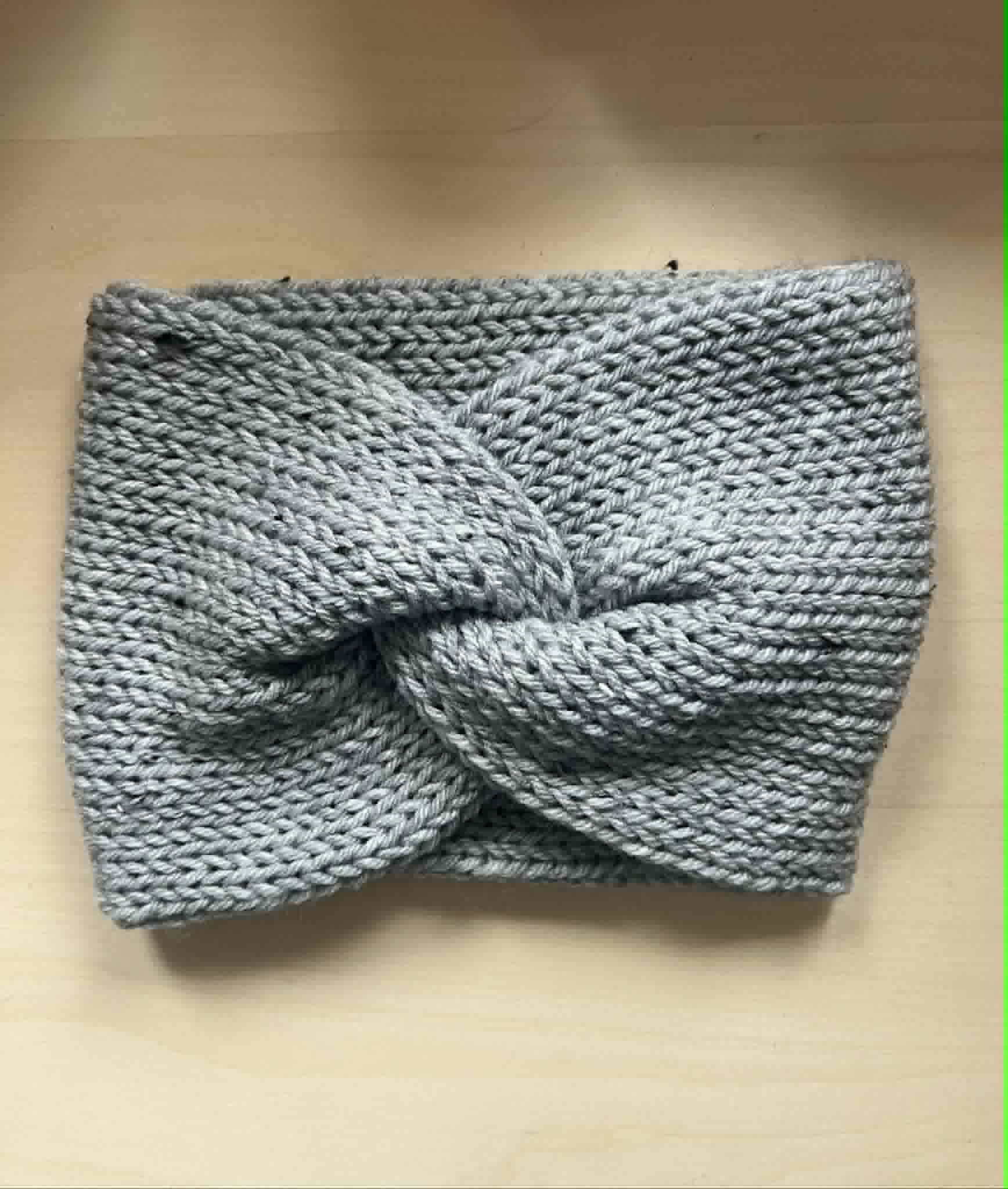 Pewter gray speckled twisted double knit ear warmer