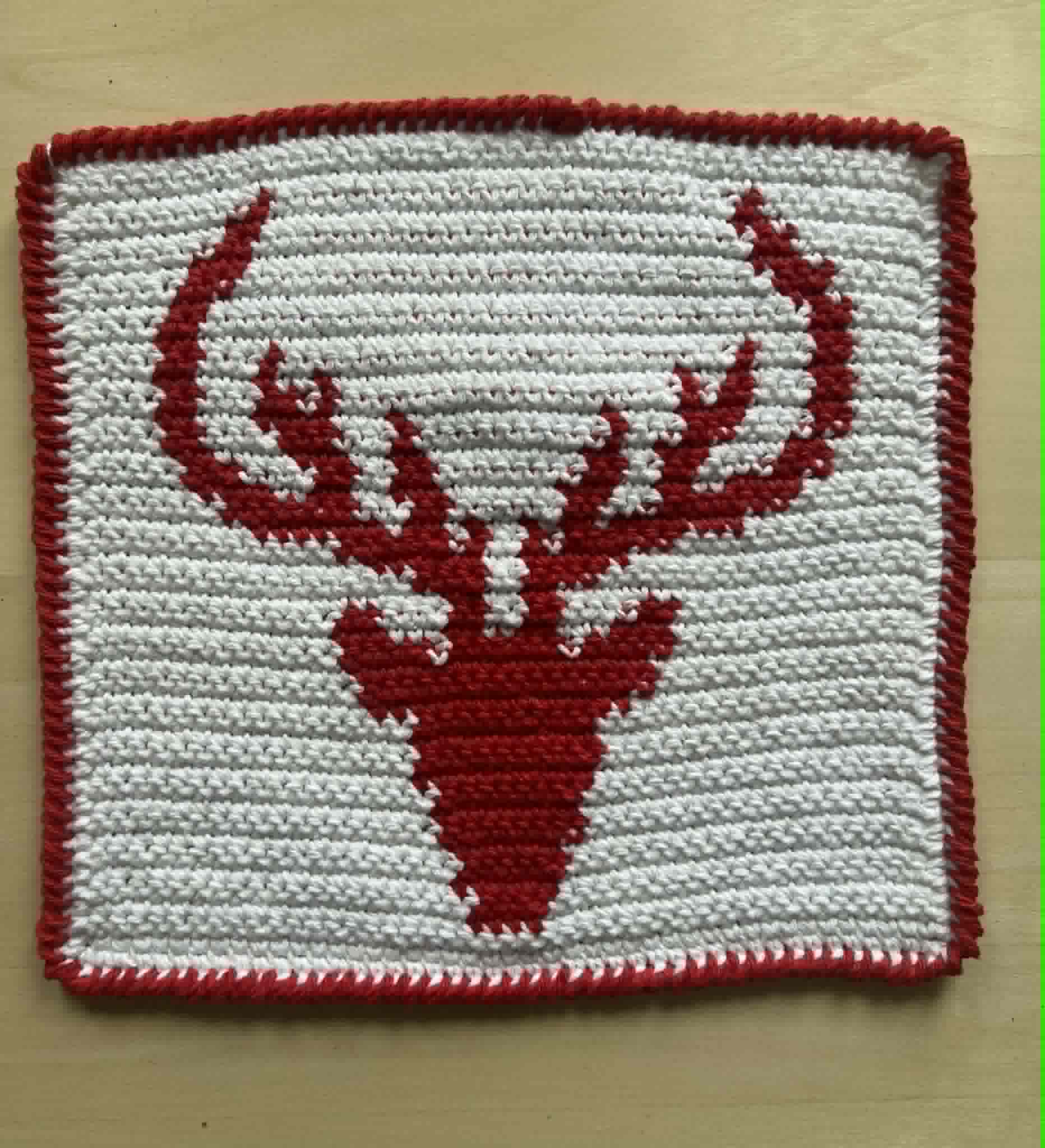 Red and White deer hot pad