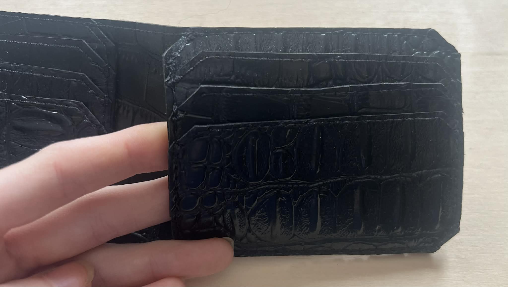 Black Alligator textured Single Fold Wallet